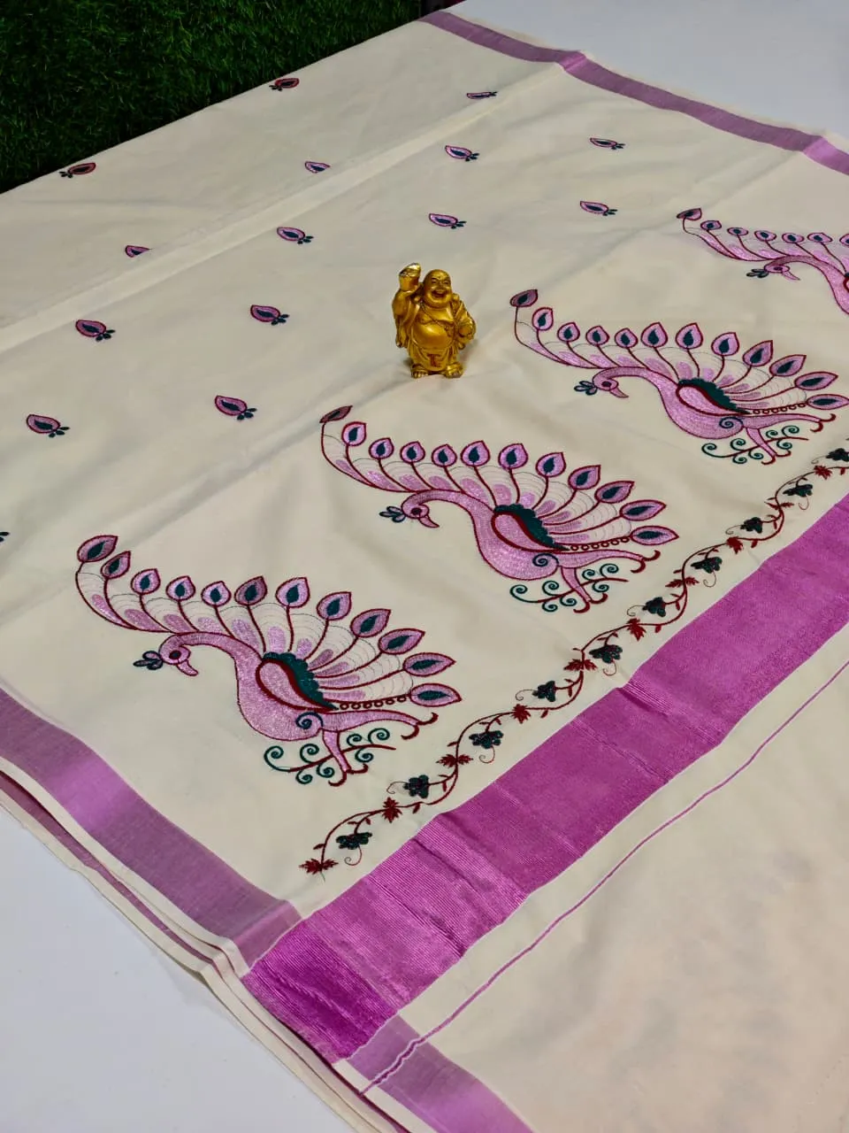 Classic Kalamkari Style Saree – Beige & Mustard Yellow